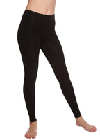 Spun Bamboo Women's Full-Length Leggings in Black, worn on model, side view on a white background.