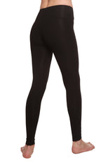 Spun Bamboo Women's Full-Length Leggings in Black, waistband detail on a white background.