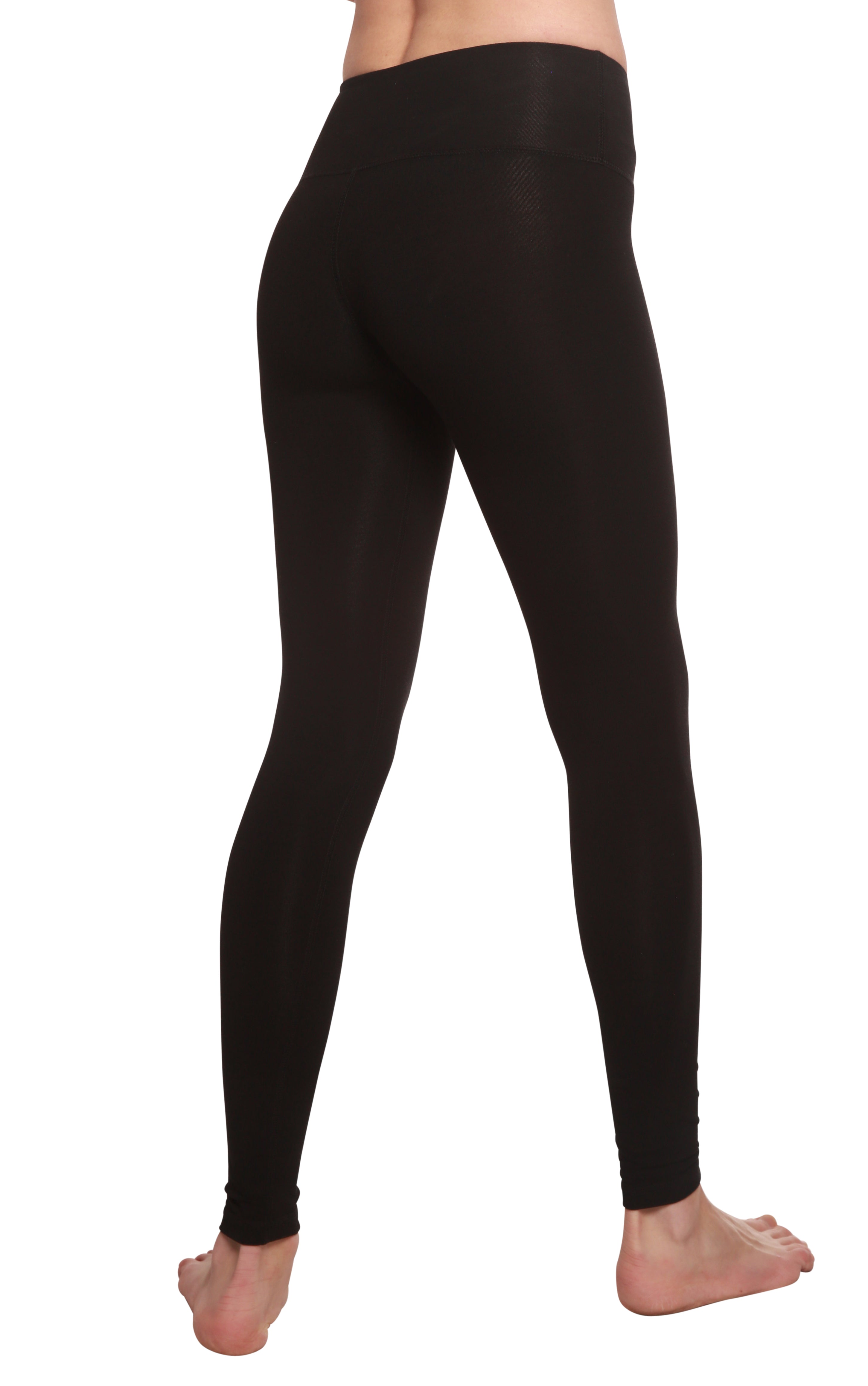Spun Bamboo Women's Full-Length Leggings in Black, waistband detail on a white background.