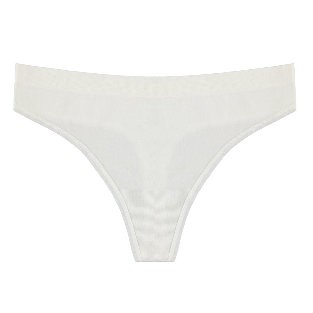 Spun Bamboo PantyBoo Women's Bamboo Thong in Natural, front view on a white background.