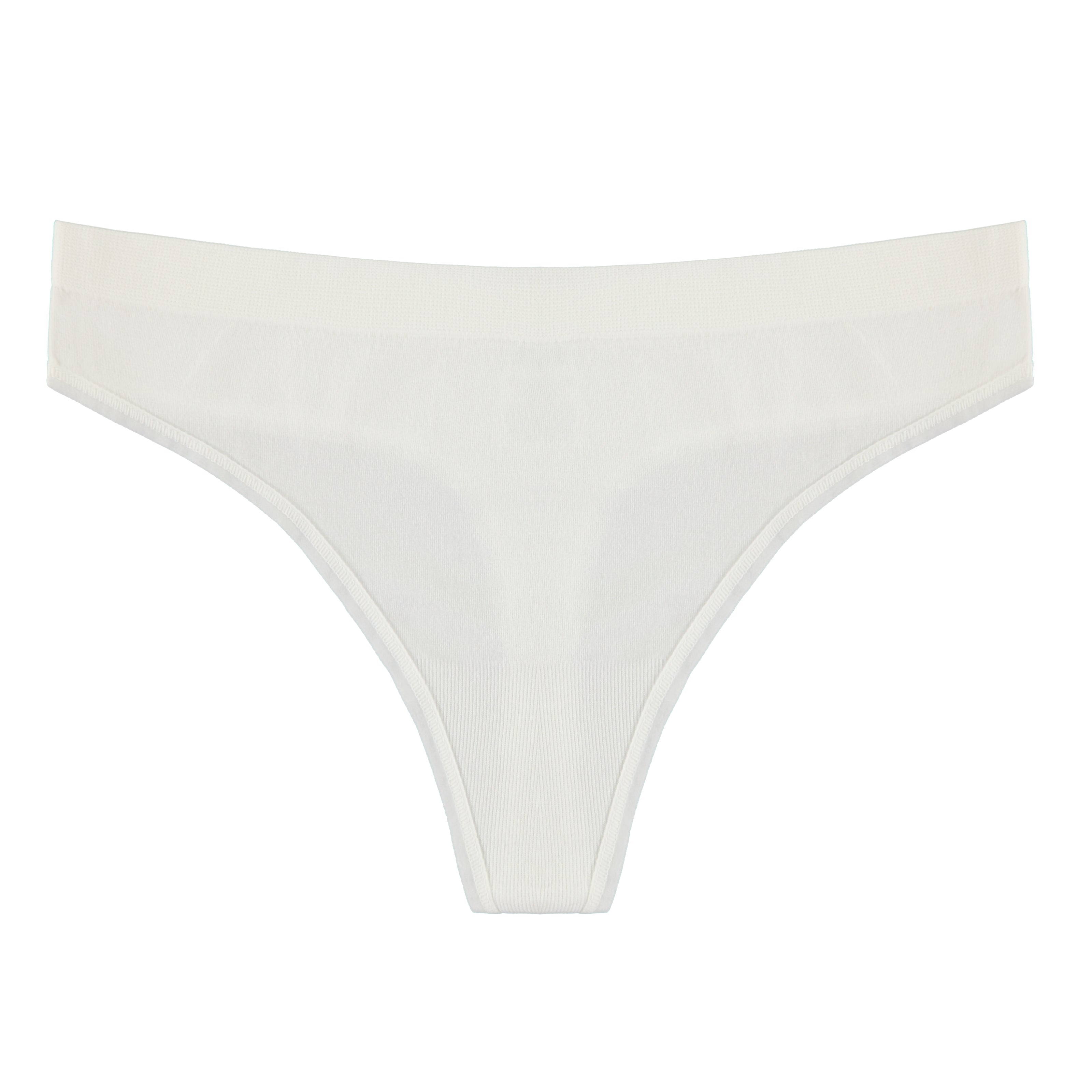 Spun Bamboo PantyBoo Women's Bamboo Thong in Natural, front view on a white background.